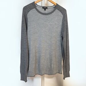 EXPRESS Men's Gray Striped Pullover Sweater Size L Long Sleeve Casual Wool Blend